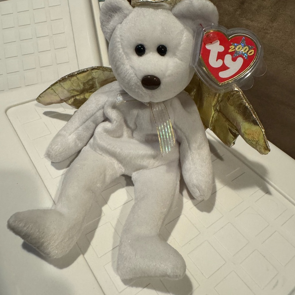 Ty White and Gold Stuffed Animal Bear